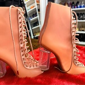 EGO Peach Lace-Up Heeled Boots with Clear Block Heels